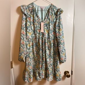 NWT BCBGeneration Blue and Pink Ruffled Tie Front Sundress